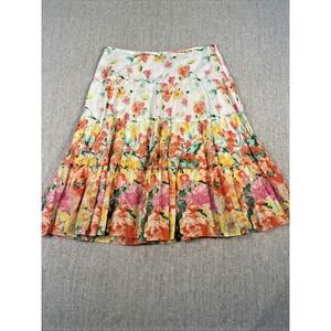 CHAPS Tiered Midi Skirt Size 14 Colorful  Floral Gauzy Cotton Peasant Prairie